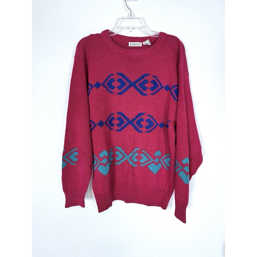 Vintage Cacharel Sweater Adults Small Oversized Pink Abstract Knit 70s 80s Retro